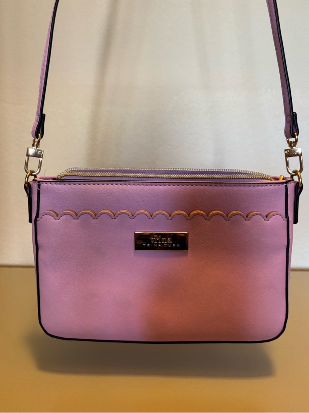 Trina Turk Lavender Scalloped Crossbody with Gold Hardware